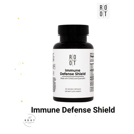 root immune defense shield schwarze dose mit weißem Etikett 