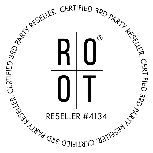 Das Root Logo mit der Schrift Certified 3rd Party Reseller. Was die Bedeutung des Zertifizierten Wiederverkäufers von ROOT bedeutet. Reseller 4134